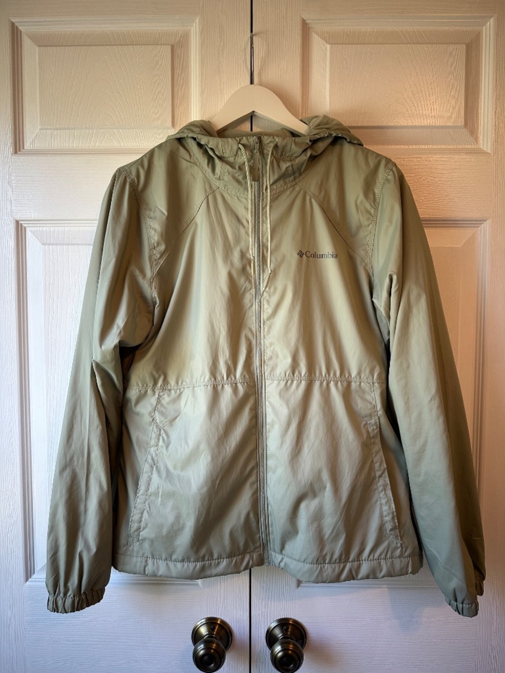 Columbia Sage Green Fleece Lined Hooded Windbreaker Jacket Women's M